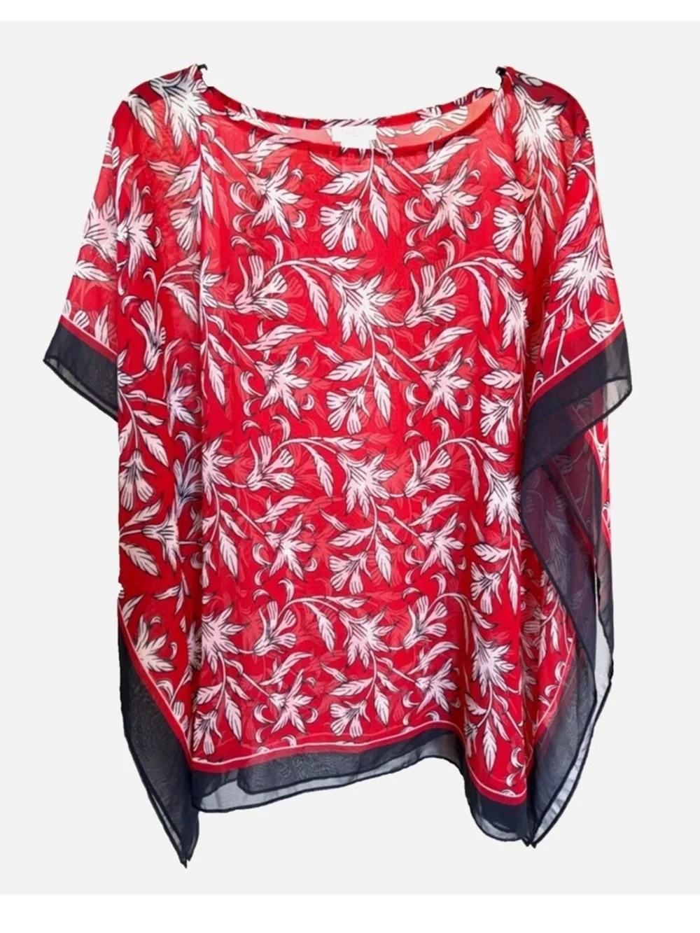 Talbots Floral Beach Cover Up Resort Vacation Poncho Red Navy S M